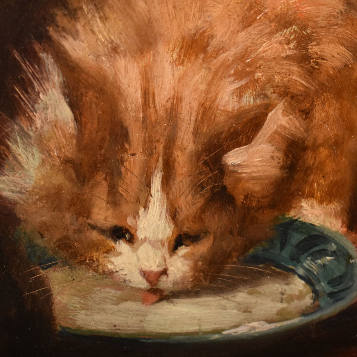 Antique Cats Portrait Painting, Jules Gustave Le Roy, Portraits Of Cats, Oil On Wood (qa770)-photo-4
