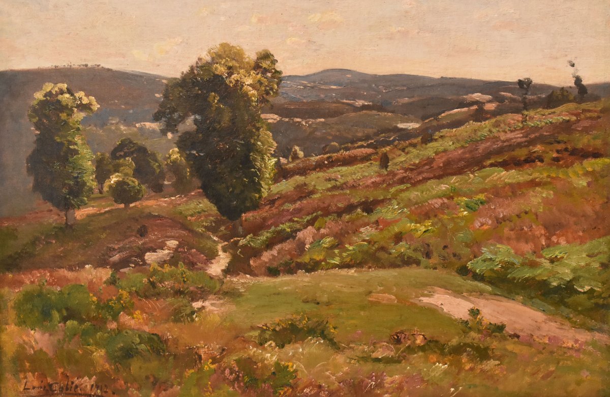 Tableau Ancien, Louis-Alexandre Cabié, Paysage Avec Collines, École de Barbizon (QP773)-photo-3