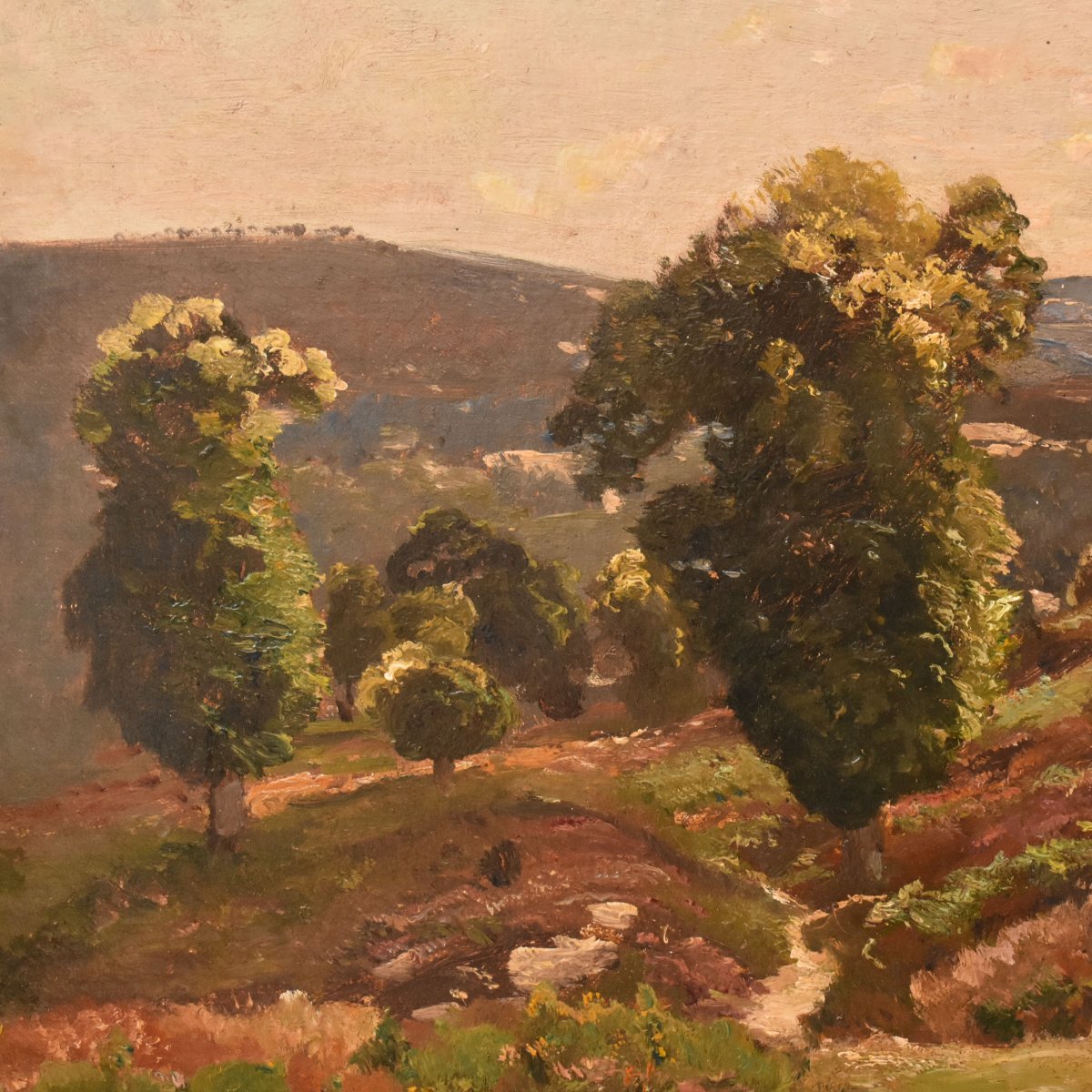 Tableau Ancien, Louis-Alexandre Cabié, Paysage Avec Collines, École de Barbizon (QP773)-photo-4