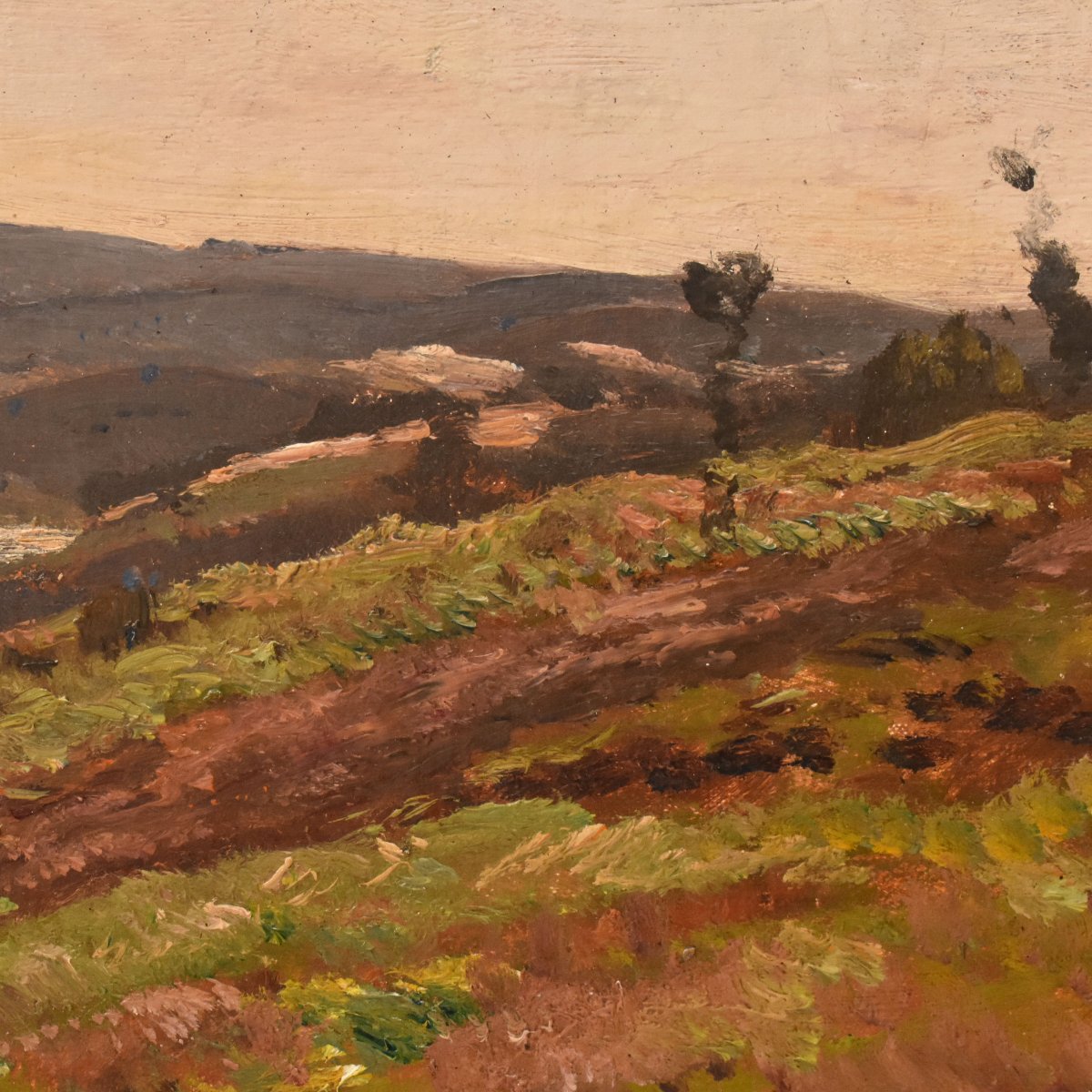 Tableau Ancien, Louis-Alexandre Cabié, Paysage Avec Collines, École de Barbizon (QP773)-photo-1