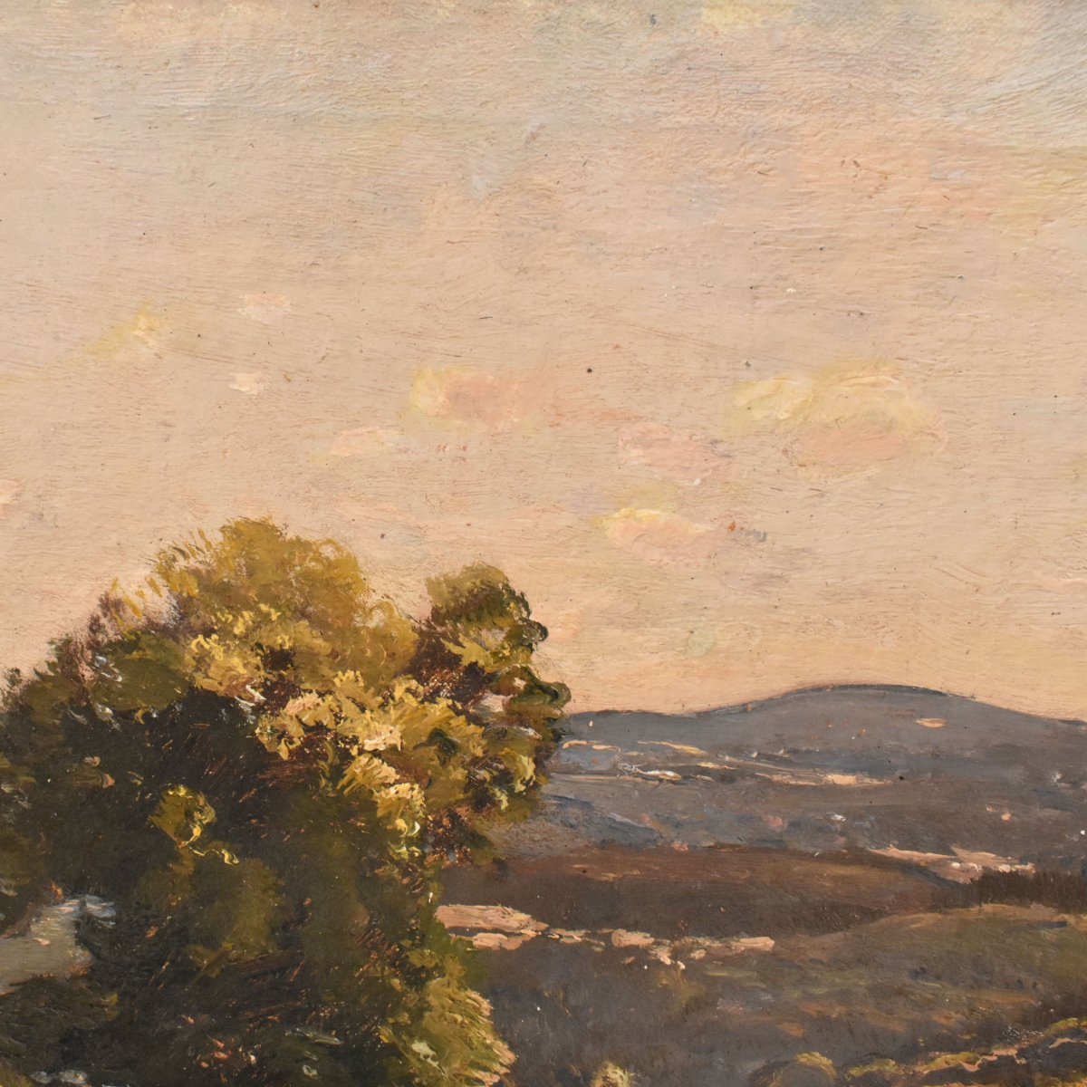 Tableau Ancien, Louis-Alexandre Cabié, Paysage Avec Collines, École de Barbizon (QP773)-photo-2