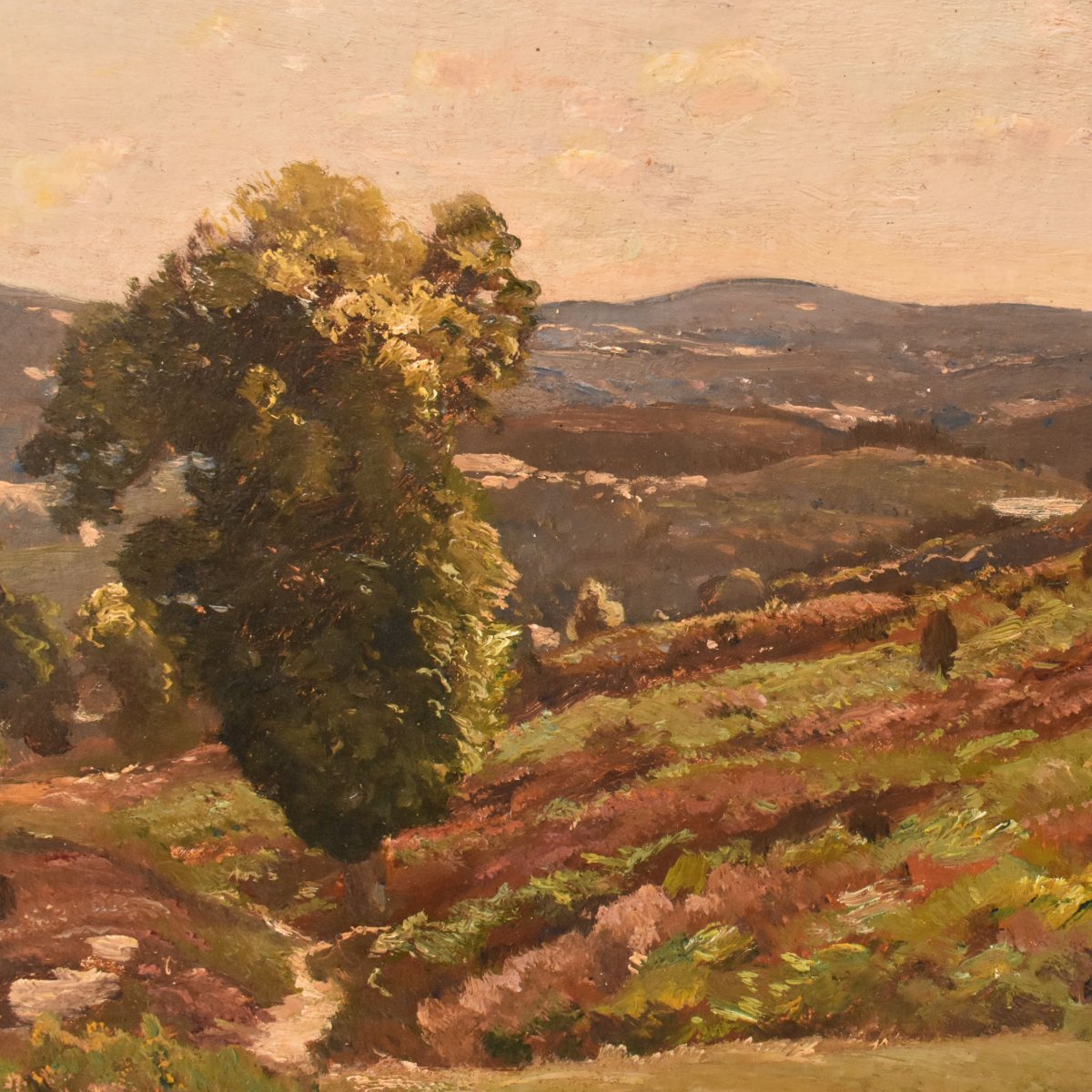 Tableau Ancien, Louis-Alexandre Cabié, Paysage Avec Collines, École de Barbizon (QP773)-photo-3