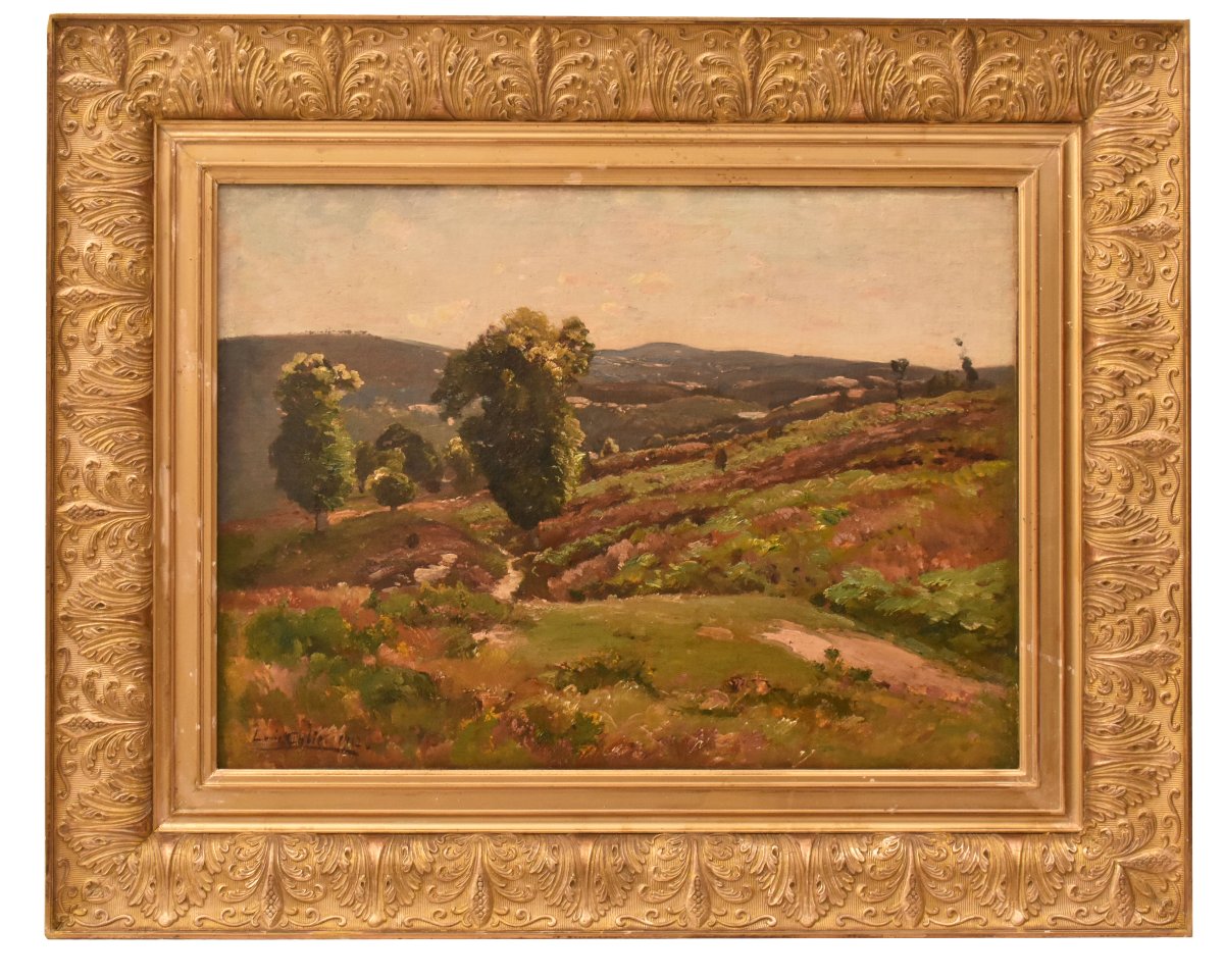 Tableau Ancien, Louis-Alexandre Cabié, Paysage Avec Collines, École de Barbizon (QP773)