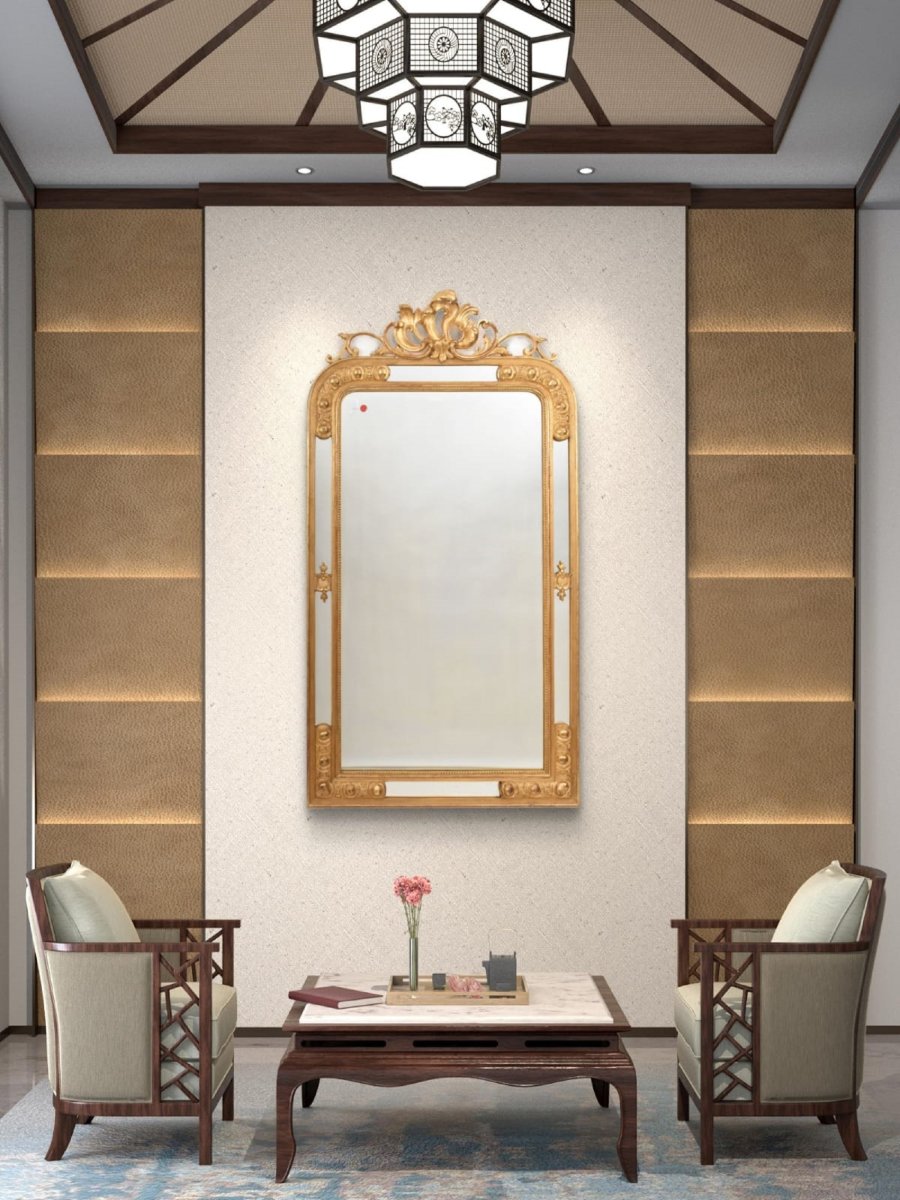 Antique Gold Leaf Mirror, Rectangular Wall Mirror Avec Scrolls, Louis Philippe Mirror (spcp210)-photo-2