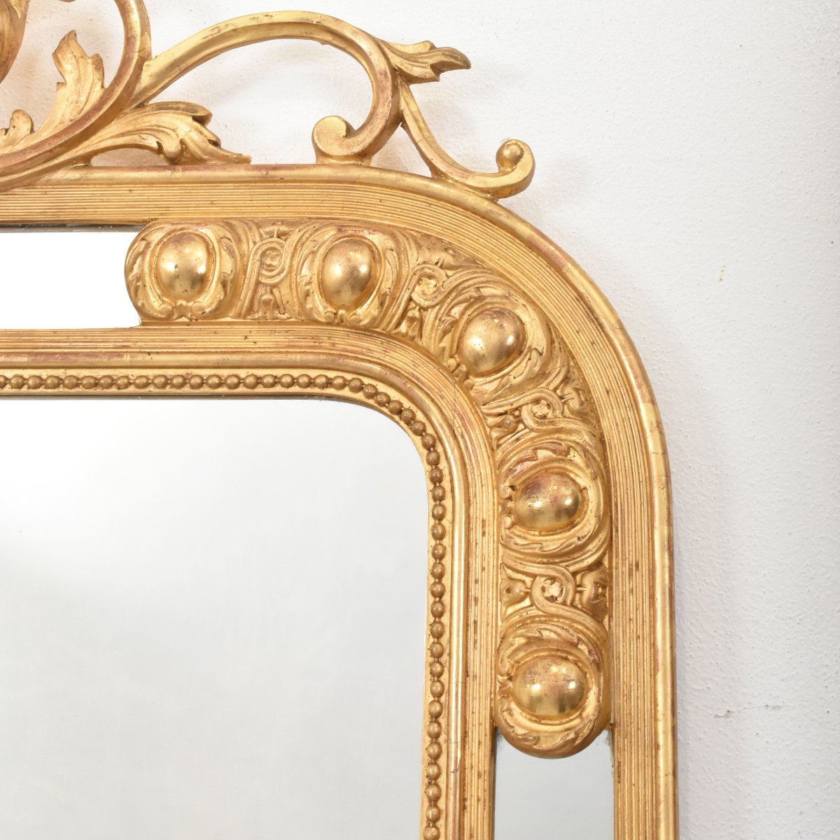 Antique Gold Leaf Mirror, Rectangular Wall Mirror Avec Scrolls, Louis Philippe Mirror (spcp210)-photo-5