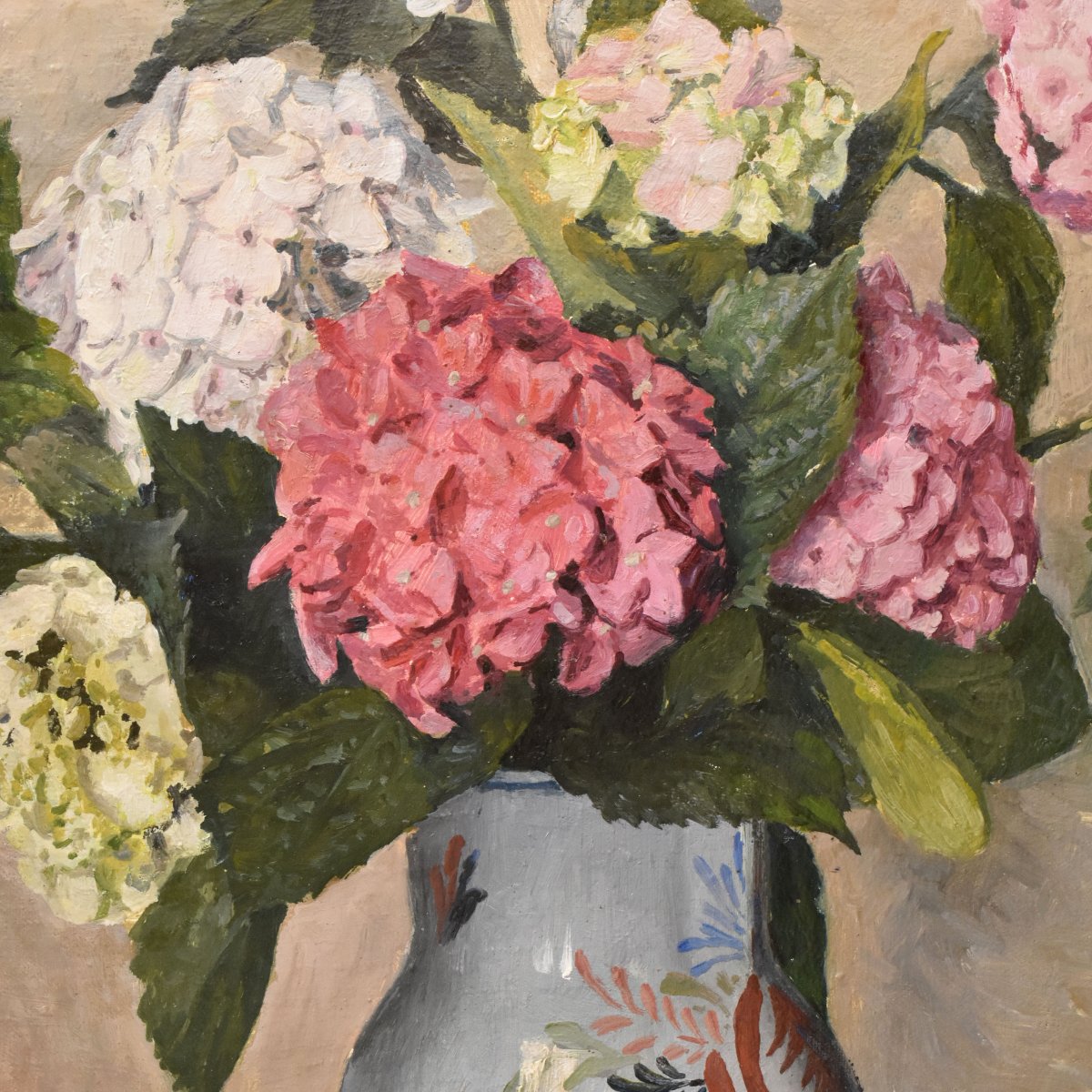 Nature Morte Florale, Émile Rogerol, Peinture Fleurs, Hortensias, XX, Art Nouveau. (QF775)-photo-4