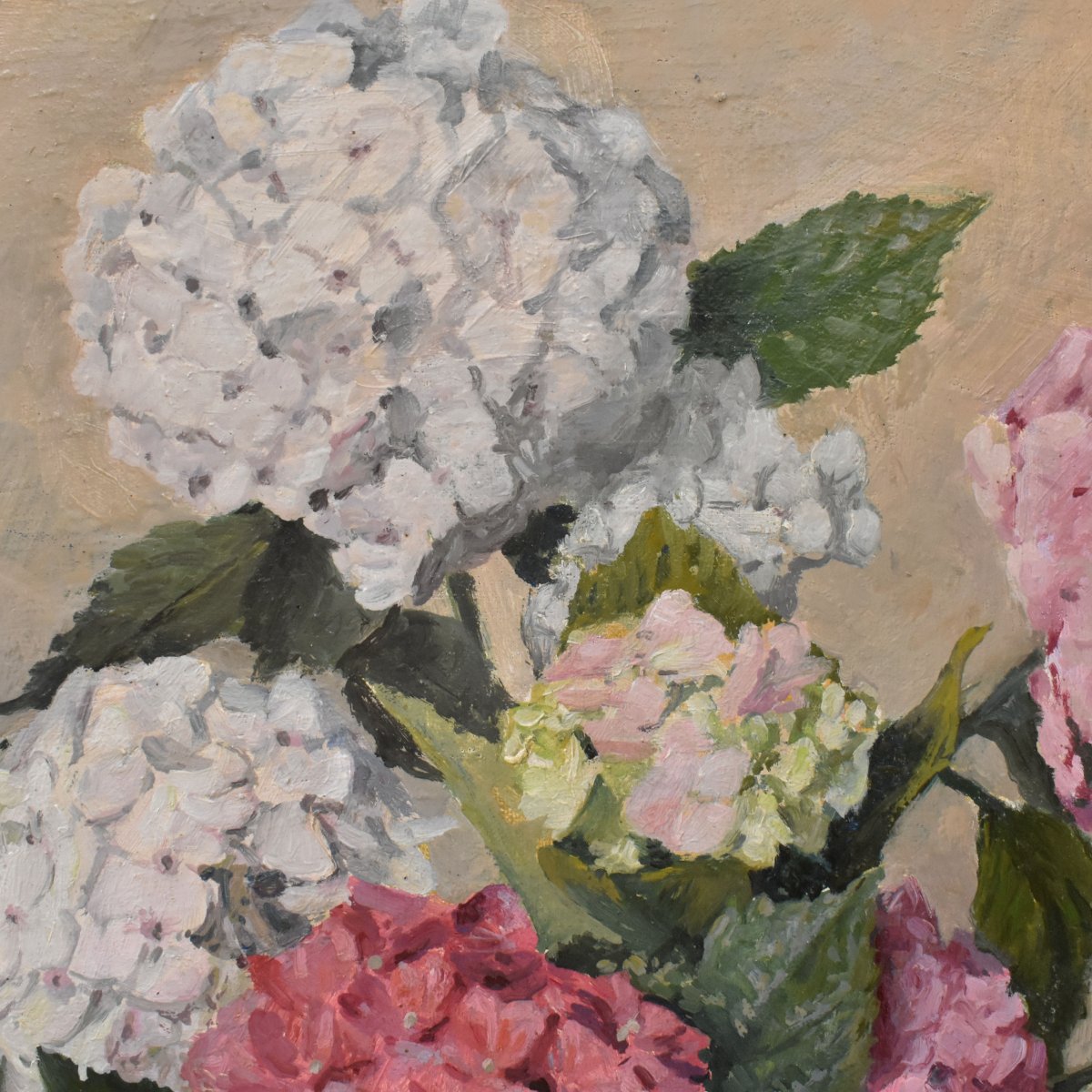 Nature Morte Florale, Émile Rogerol, Peinture Fleurs, Hortensias, XX, Art Nouveau. (QF775)-photo-2