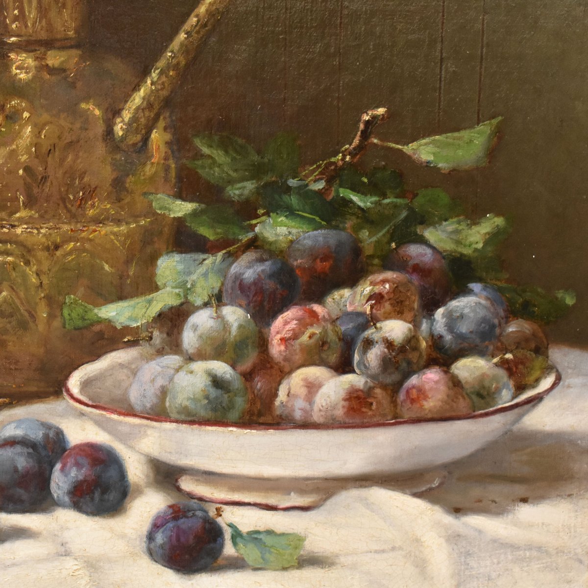 Still Life Painting, Still Life With Plums And Fruit, Antique Painting, XIX. (qnm776) -photo-4