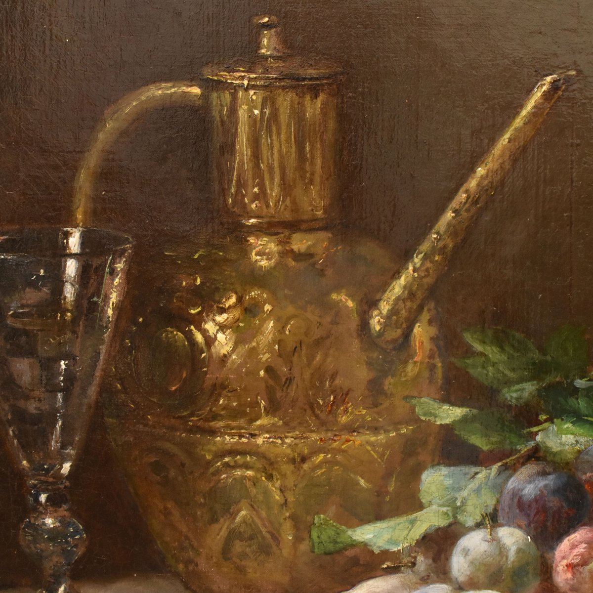 Still Life Painting, Still Life With Plums And Fruit, Antique Painting, XIX. (qnm776) -photo-2