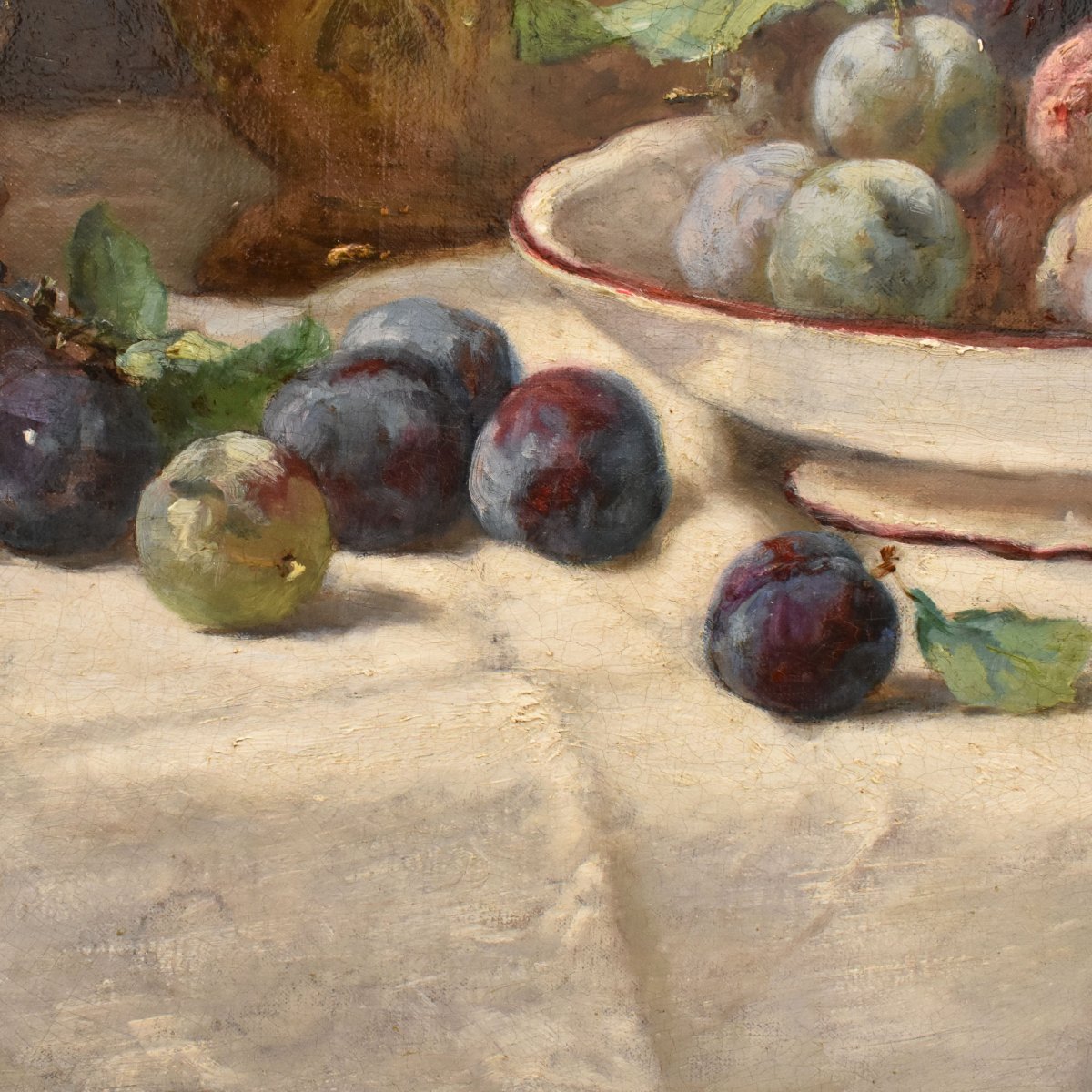 Still Life Painting, Still Life With Plums And Fruit, Antique Painting, XIX. (qnm776) -photo-3
