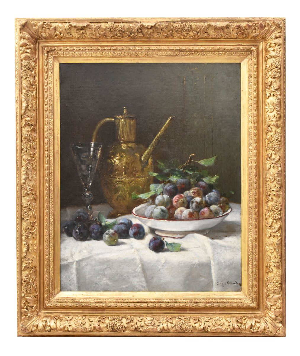 Still Life Painting, Still Life With Plums And Fruit, Antique Painting, XIX. (qnm776) 