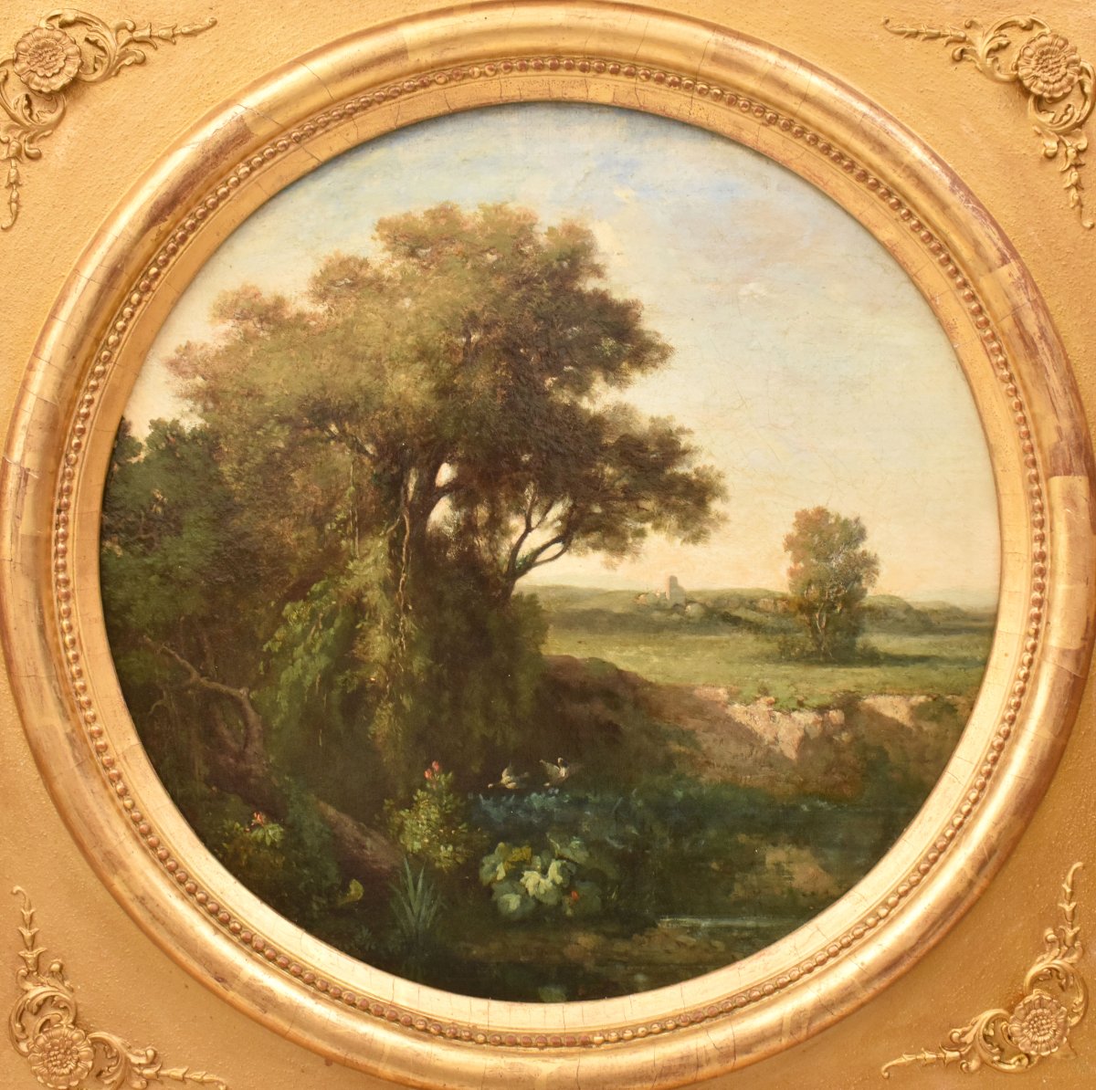 Antic French Landscape Paintings, Antique Oil Landscape, XIX. (qp777)-photo-3