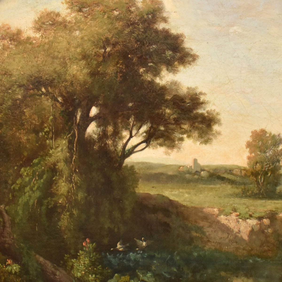 Antic French Landscape Paintings, Antique Oil Landscape, XIX. (qp777)-photo-4