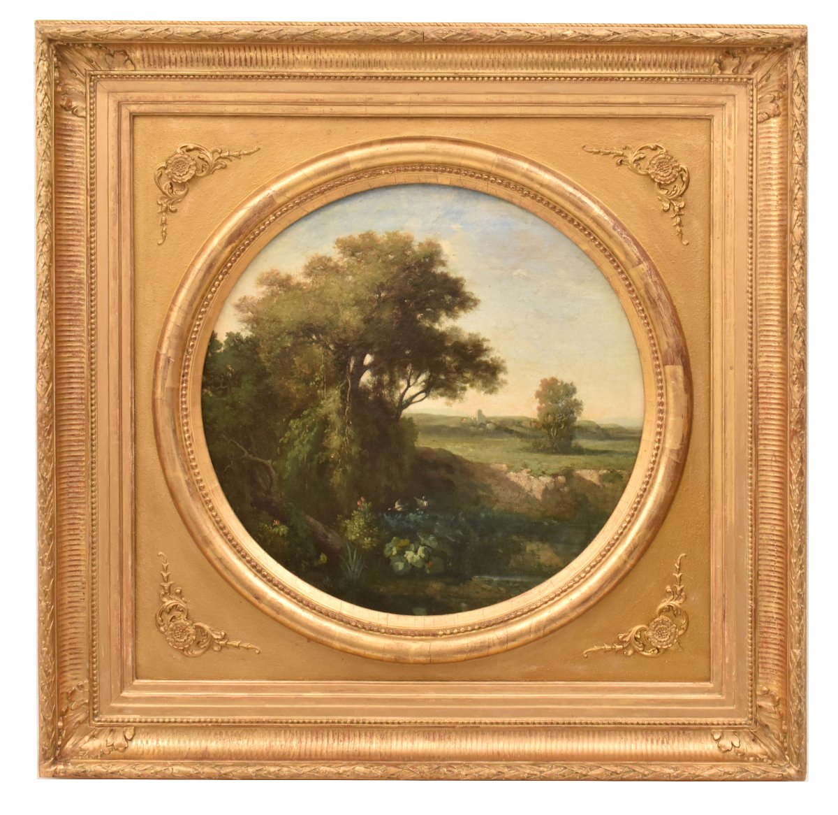 Antic French Landscape Paintings, Antique Oil Landscape, XIX. (qp777)