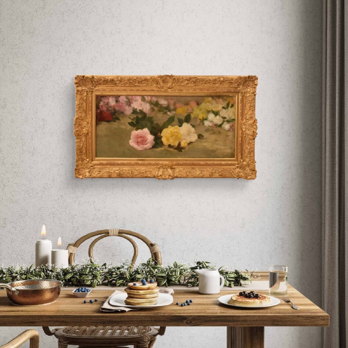 Flowers  Still Life Painting, Jeté De Roses, Oil On Canvas, Antique Painting, XIX. (qf782)-photo-2