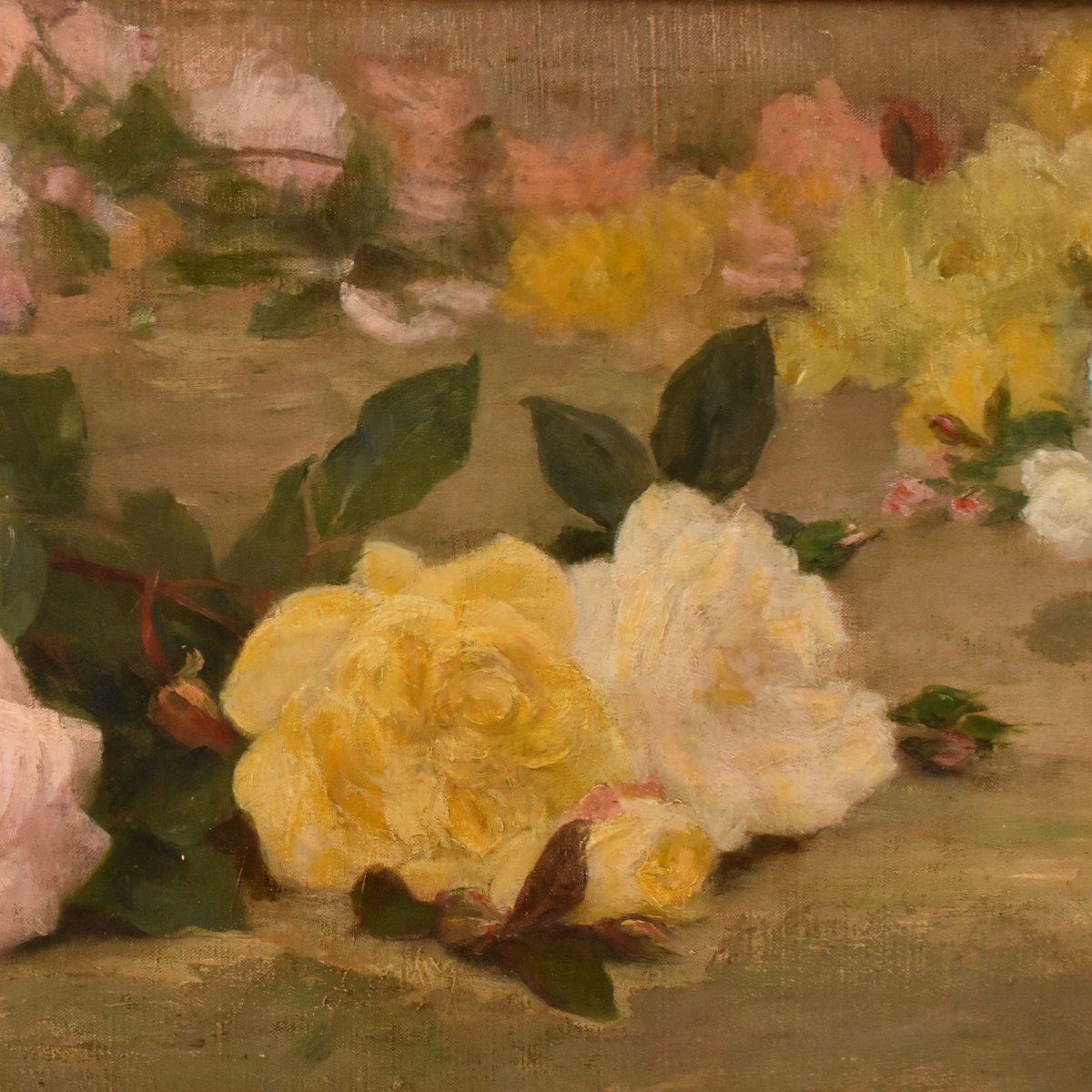 Flowers  Still Life Painting, Jeté De Roses, Oil On Canvas, Antique Painting, XIX. (qf782)-photo-3