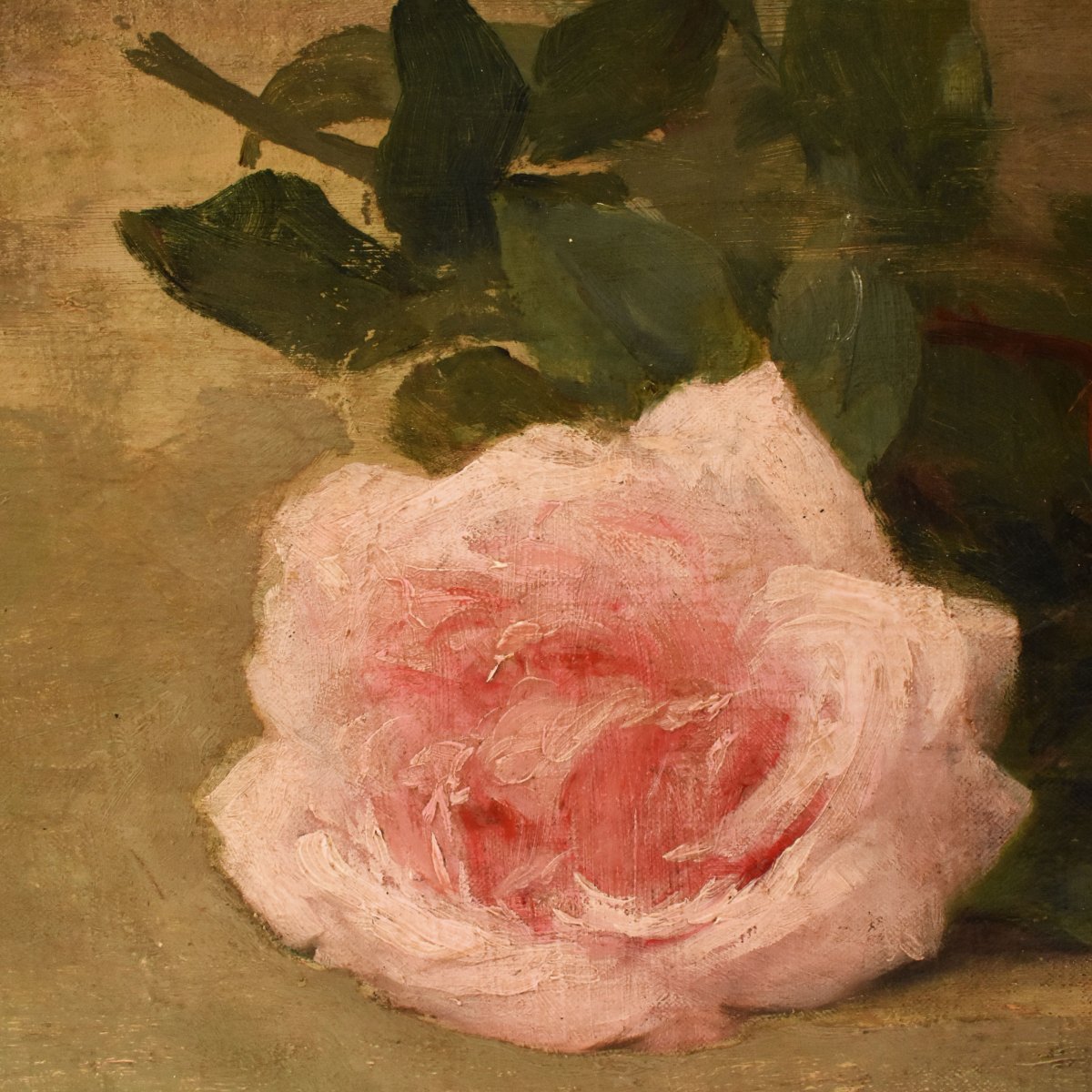 Flowers  Still Life Painting, Jeté De Roses, Oil On Canvas, Antique Painting, XIX. (qf782)-photo-4