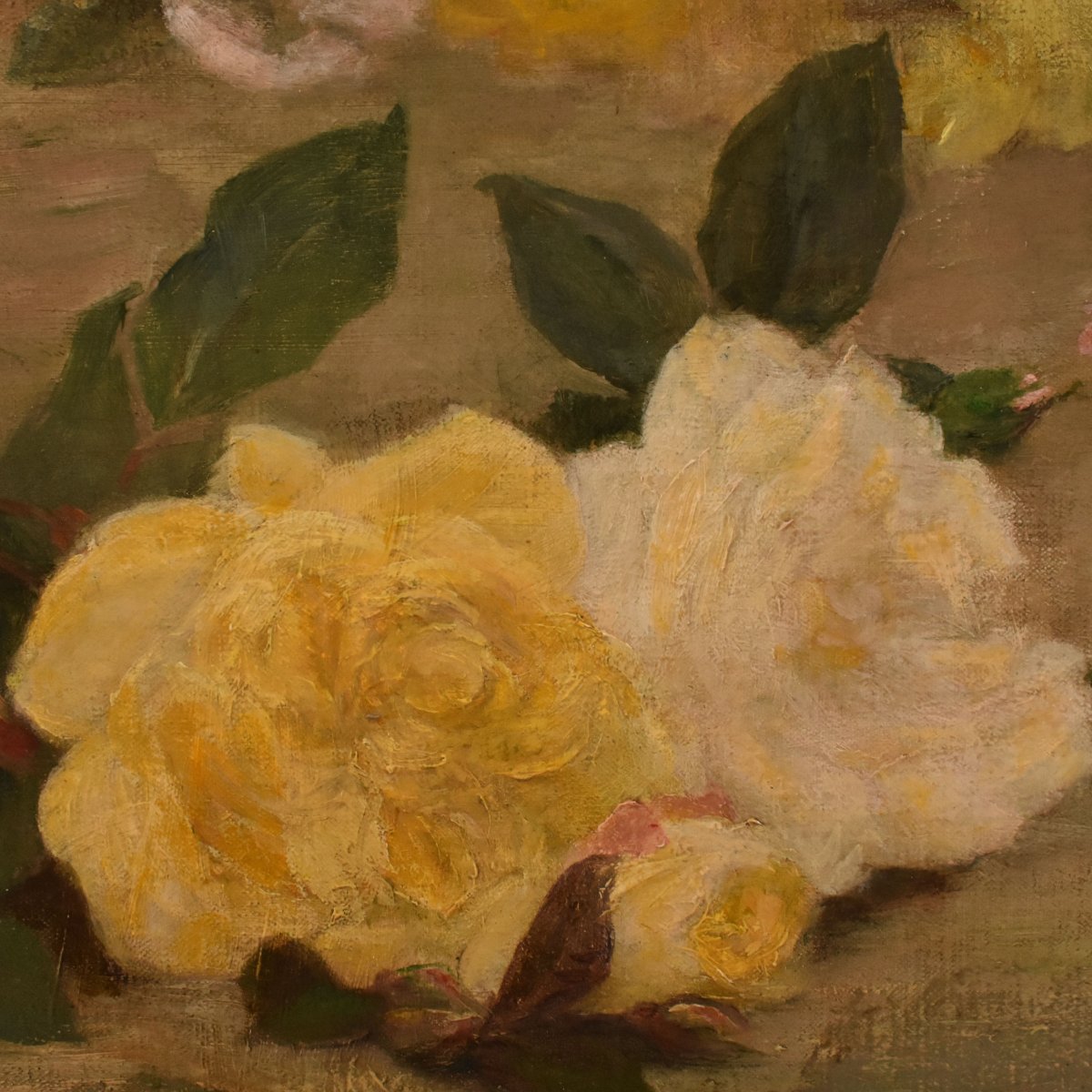 Flowers  Still Life Painting, Jeté De Roses, Oil On Canvas, Antique Painting, XIX. (qf782)-photo-2