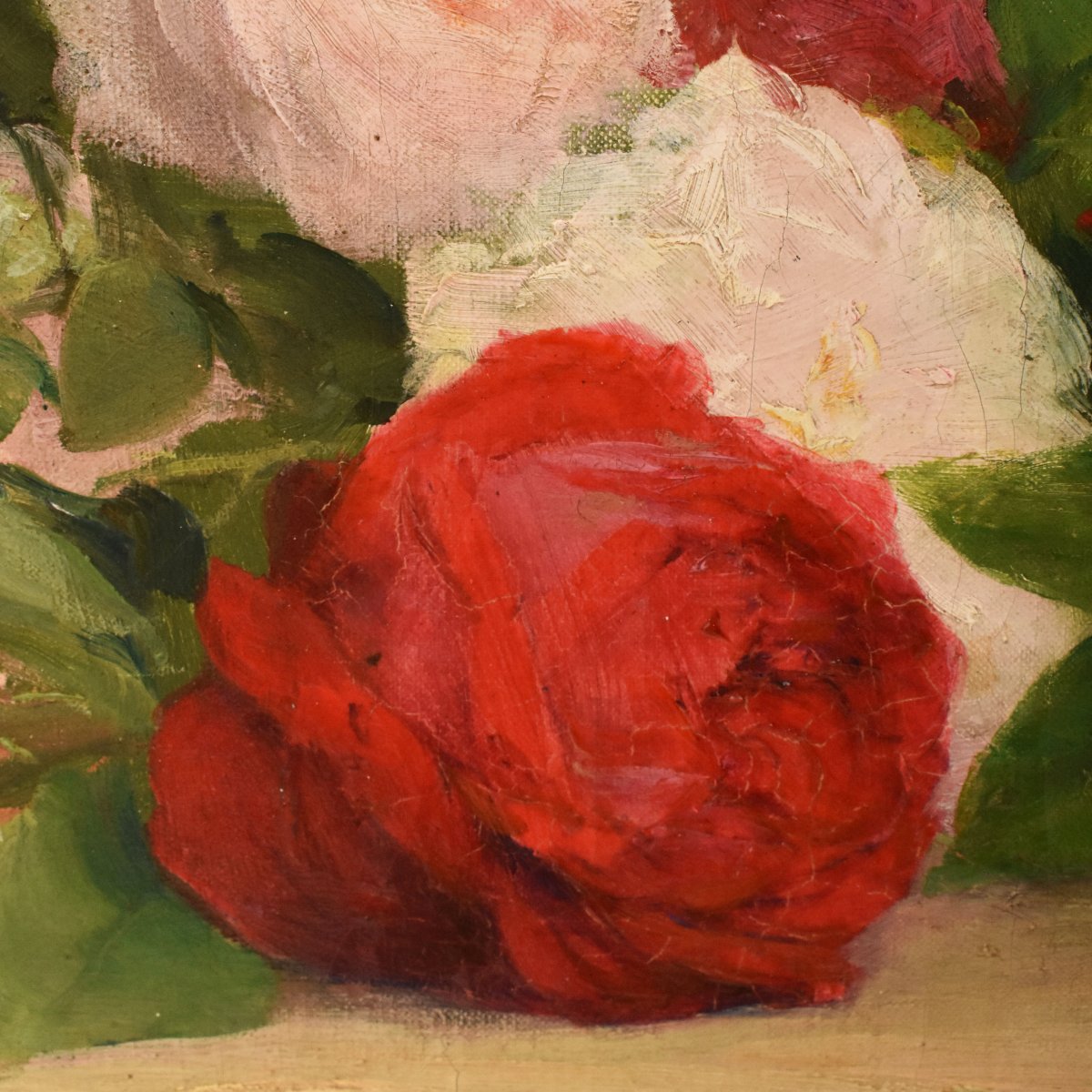 Nature Morte Florale, Achille Théodore Cesbron, Panier De Roses, XIXè (QF783)-photo-3