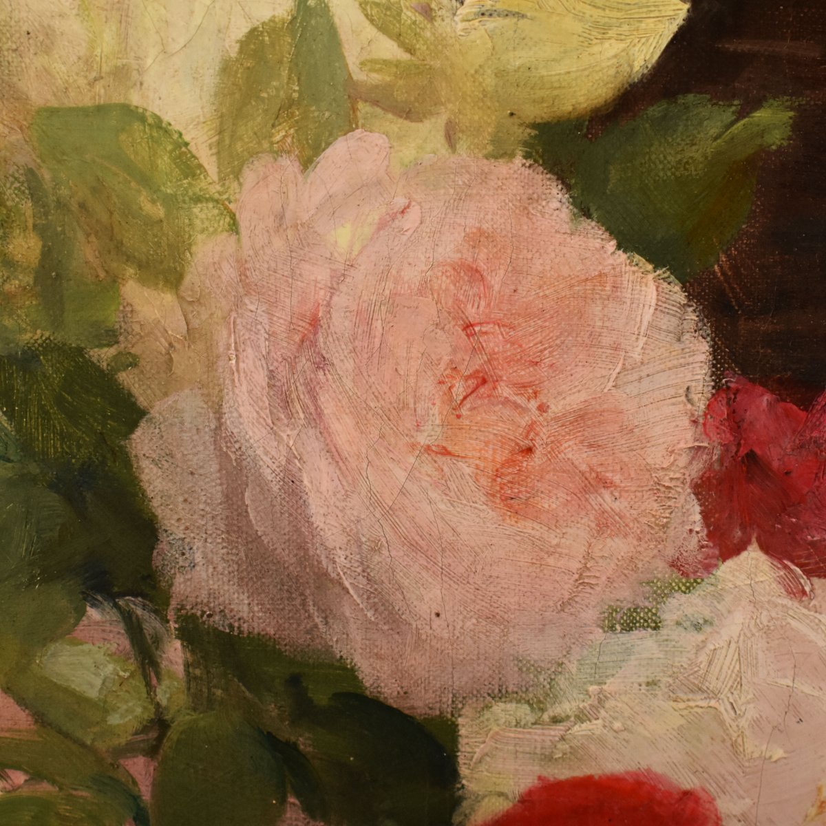 Nature Morte Florale, Achille Théodore Cesbron, Panier De Roses, XIXè (QF783)-photo-4