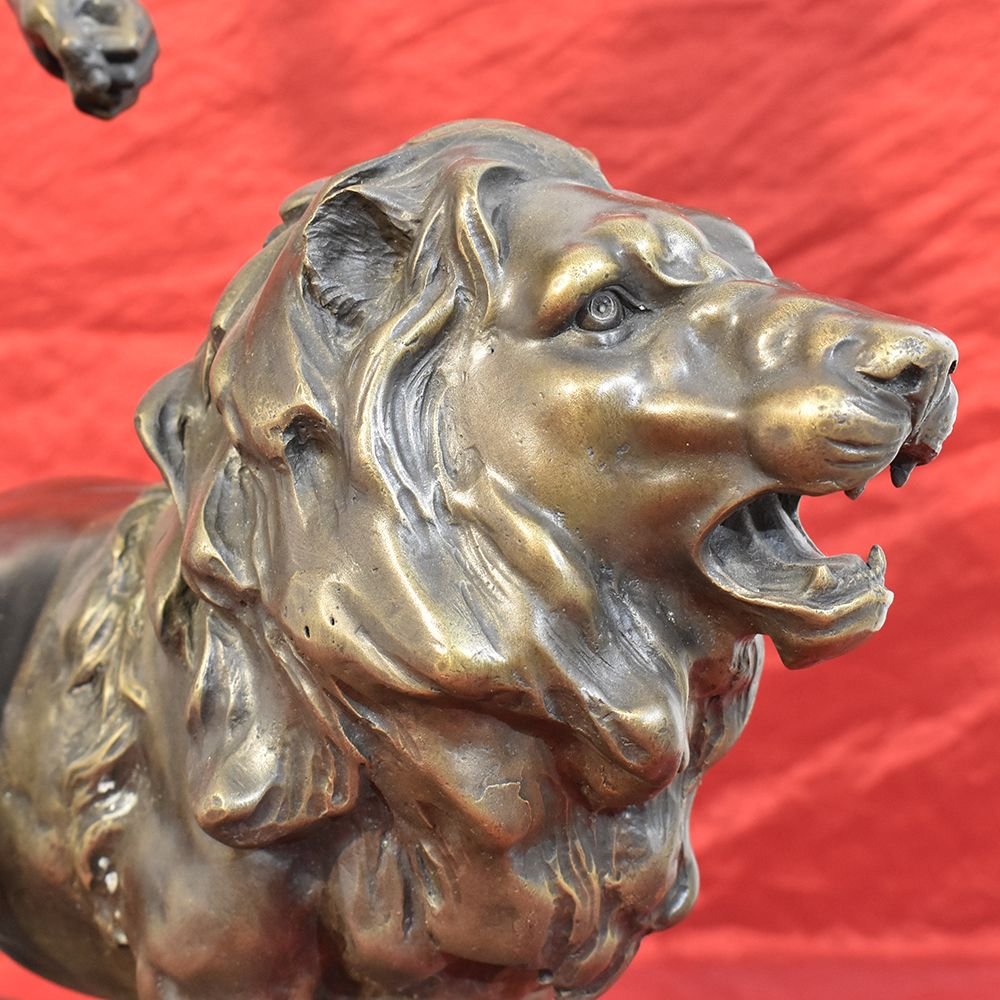 Sculptures Anciennes En Bronze, Guerrier Et Lion, Antoine-louis Barye,  XIX Siècle. -photo-4