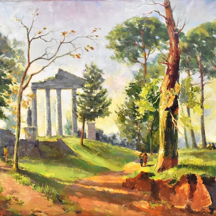 Landscape Painting, Rome Painting, Greek Temple Painting, Oil On Canvas, 20th Century. (qp15)-photo-2