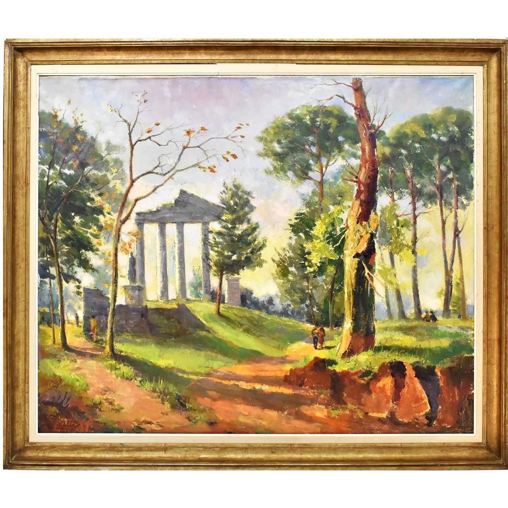 Landscape Painting, Rome Painting, Greek Temple Painting, Oil On Canvas, 20th Century. (qp15)