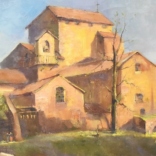 Landscape Painting, Rome Painting, Monastery Church, Oil On Canvas, 20th Century. (qp16)-photo-3