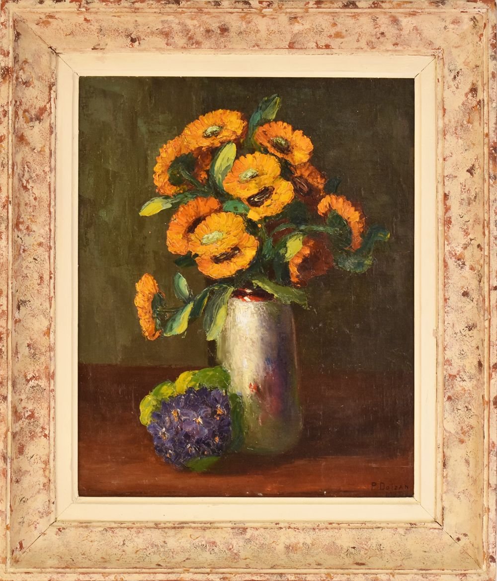 TABLEAUX FLEURS, ART DÉCO, PEINTURE FLEURS, HUILE SUR TOILE, XXÈME SIÈCLE. (QF24)