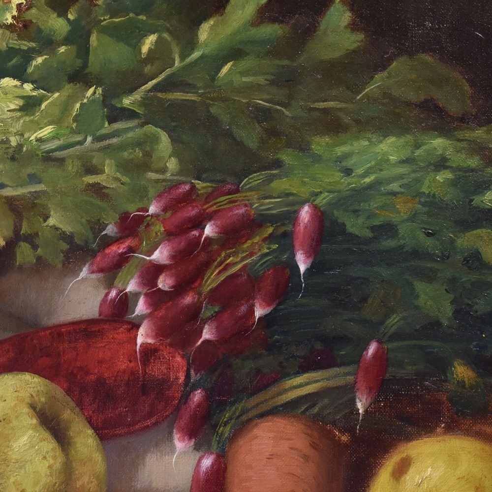 Still Life Painting, Vegetable And Fruit, Oil Painting On Canvas, 19th Century.  (qnm165)-photo-3