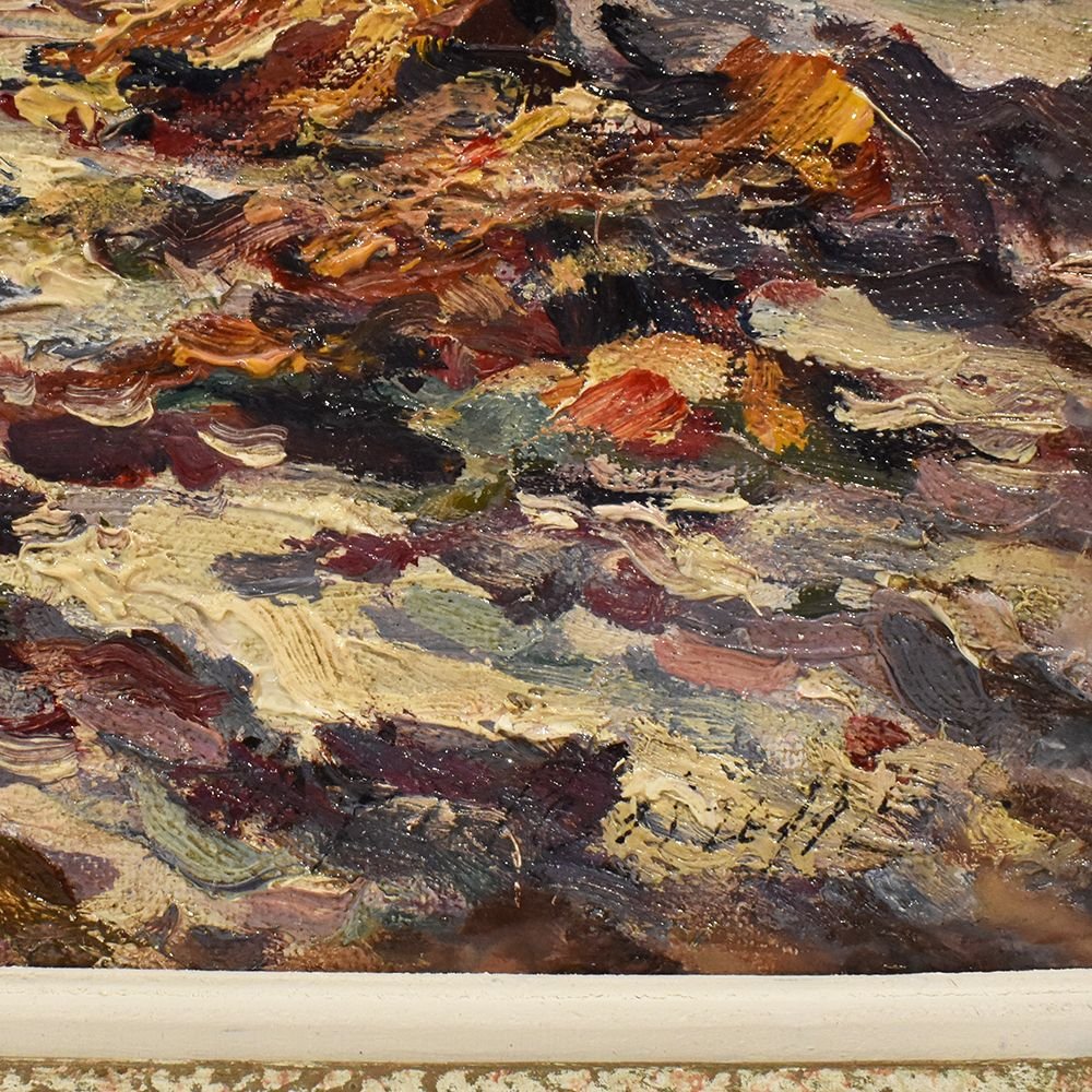 Little Seascape Painting, Nature Painting, Oil On Canvas, Early 20th Century. (qm288)-photo-1