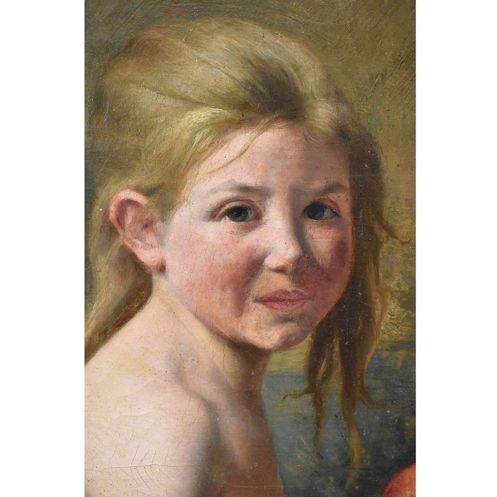 Young Woman Portrait Painting, French Oil Painting On Canvas, 19th Century. (qr 310)-photo-4