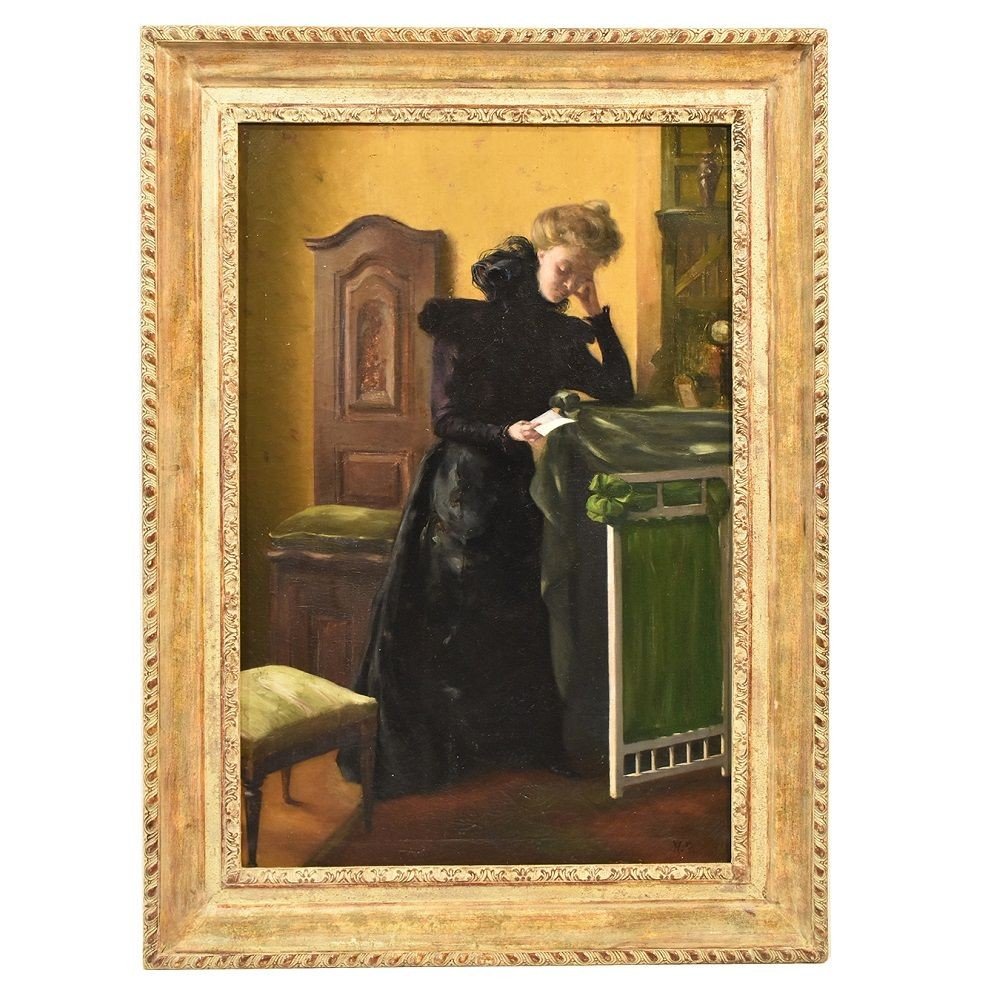 Antique Painting, Woman Portrait Painting, French Oil Painting On Canvas,  Late XIX. (qr 317)