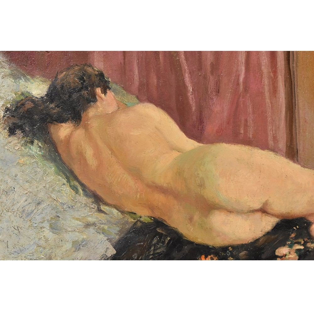 Nude Oil Painting, Nude Woman Oil Painting, Art Deco, Oil On Canvas, XX Century. (qn331)-photo-3