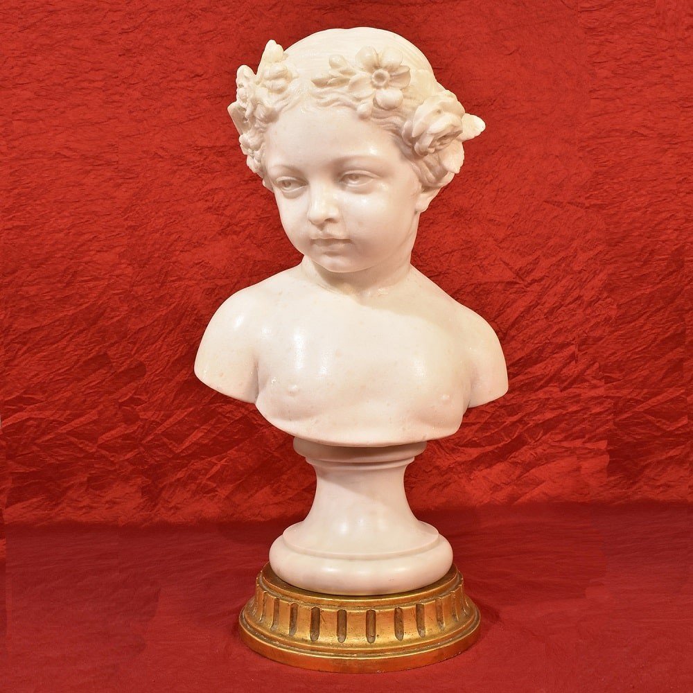 Antique Marble Sculpture, Bust Of Young Girl Sculpture, 19th Century. (stma63)-photo-2