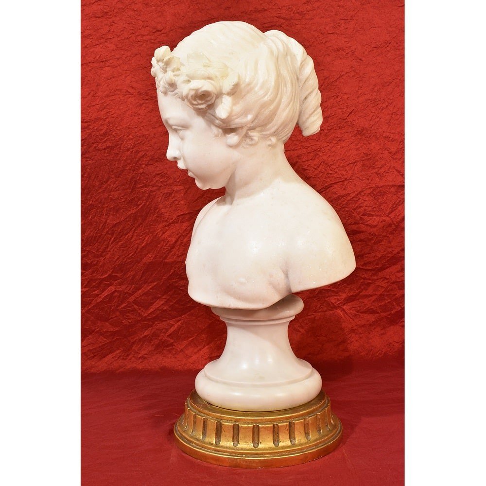 Antique Marble Sculpture, Bust Of Young Girl Sculpture, 19th Century. (stma63)-photo-3