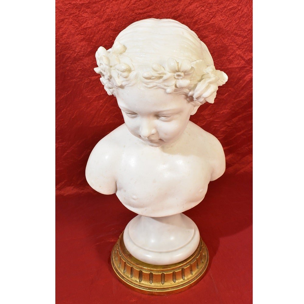 Antique Marble Sculpture, Bust Of Young Girl Sculpture, 19th Century. (stma63)-photo-4