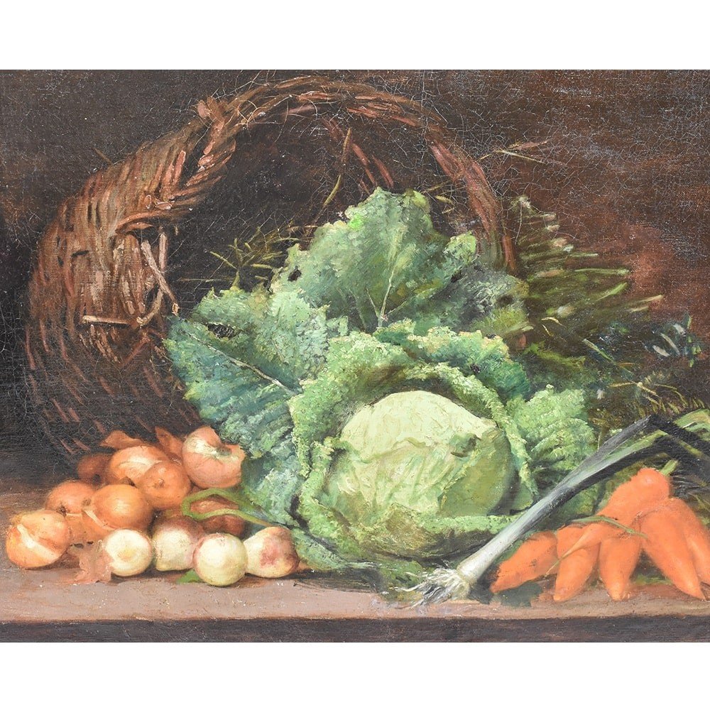 Antique painting, Still Life Painting, Basket With Vegetables,  Early 20th Century. (qnm 356)-photo-2
