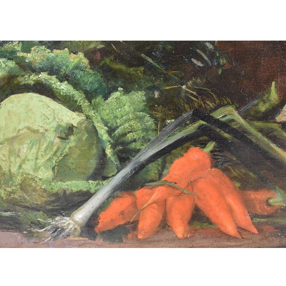 Antique painting, Still Life Painting, Basket With Vegetables,  Early 20th Century. (qnm 356)-photo-4