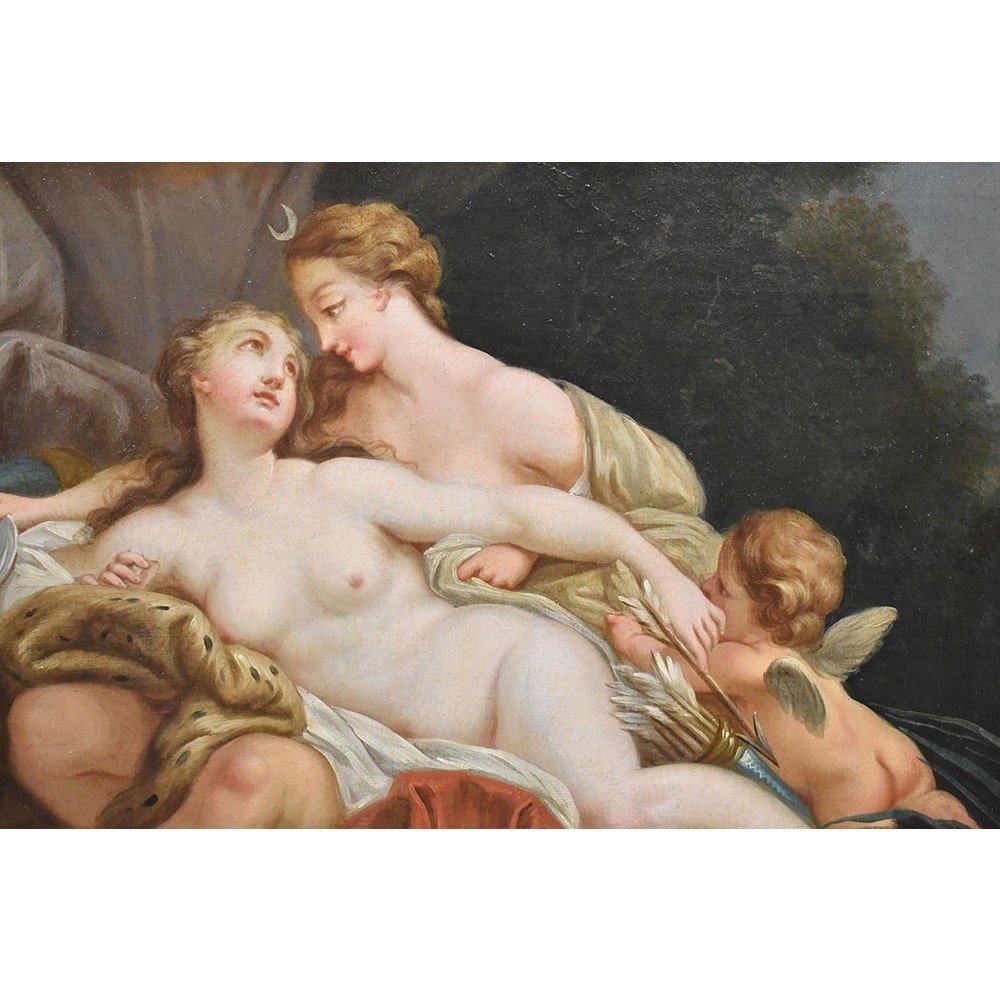 Antique Painting, Mythology Painting With Diana, Oil On Canvas, 18th Century. (qmit392)-photo-3