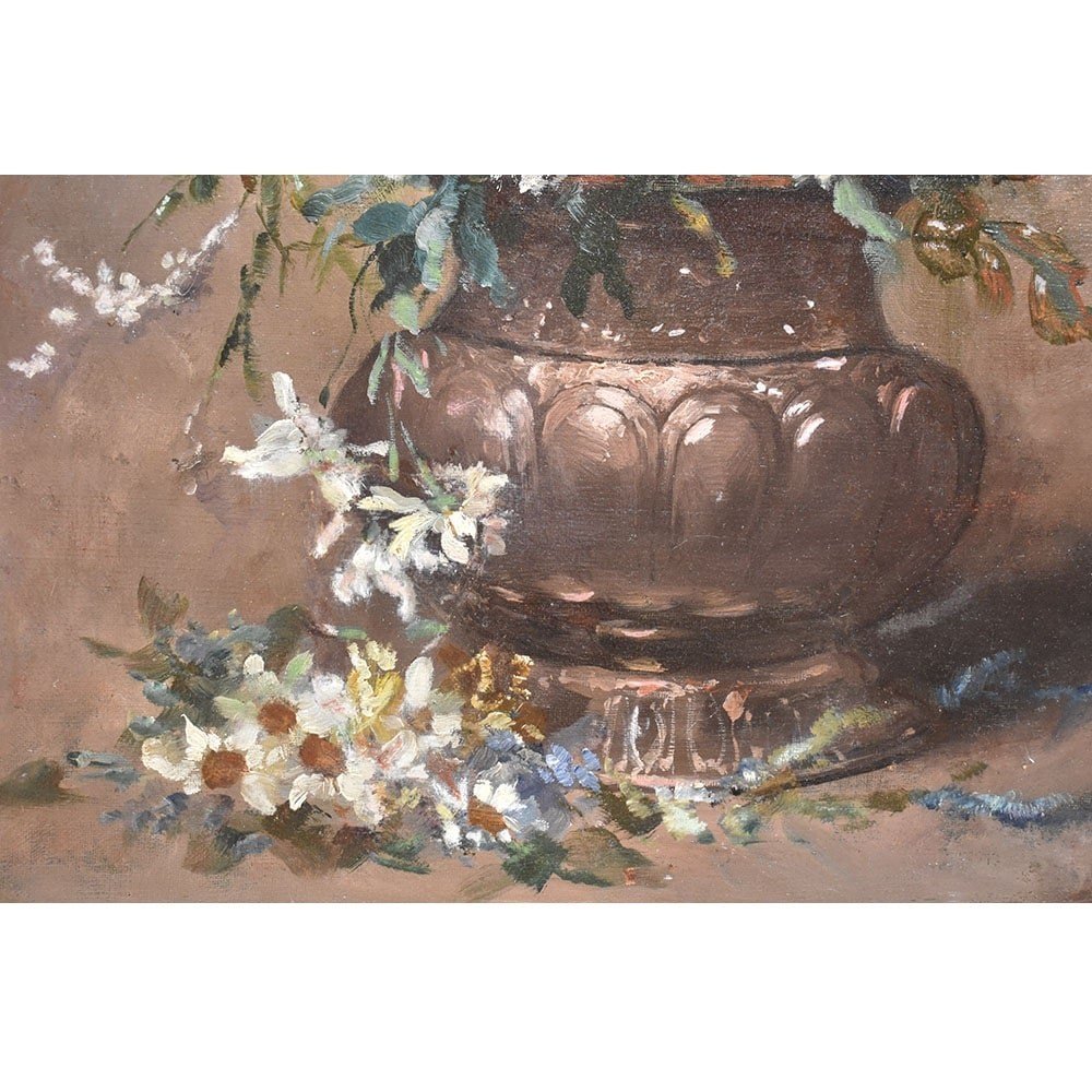 Antique Floral paintings, Vase Of White Daisies, Still Life, Oil On Canvas, 19th . (qf393)-photo-2