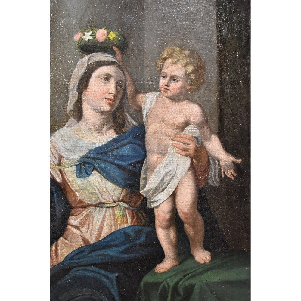 Tableau Religieux Anciens, Vierge à l'Enfant, XIXème Siècle. (QREL400)-photo-2