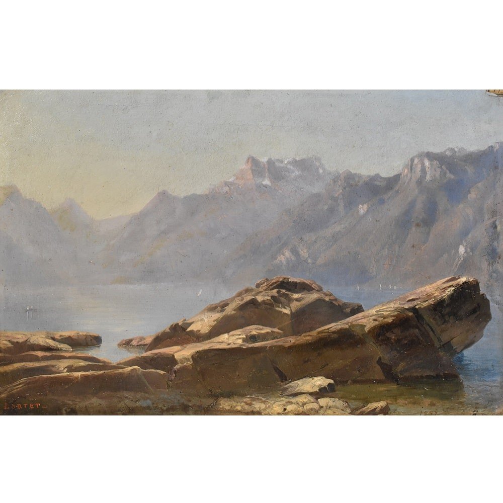 Tableau Ancien, Paysage De Montagne, Leberecht Lortet, XIXème Siècle. (QP405)-photo-2