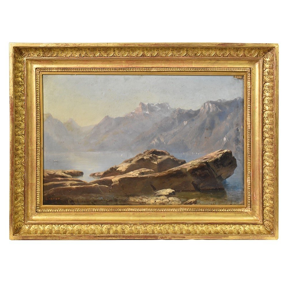 Mountain Landscape Painting, Antique Oil Landscape Painting, Oil On Paper, XIX. (qp405)