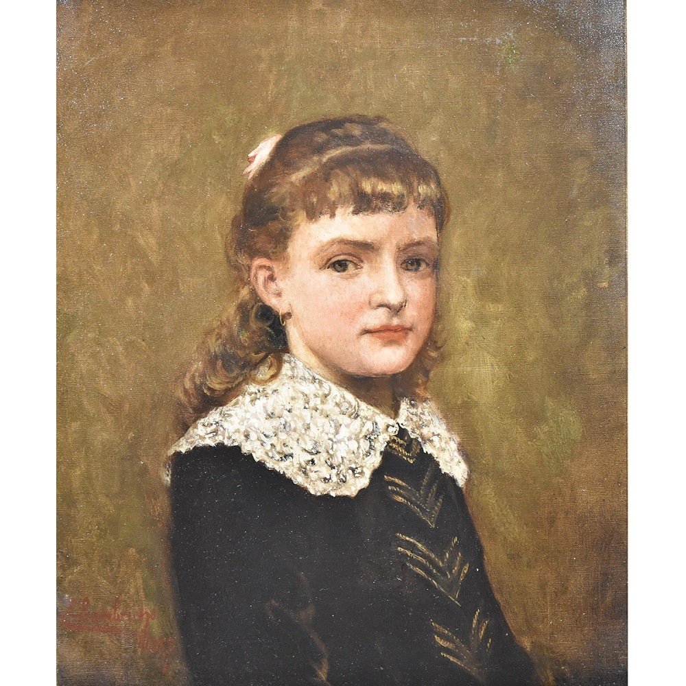 Antique Painting, Young Woman Portrait Painting, Oil Painting On Canvas, XIX Century. (qr407)-photo-2