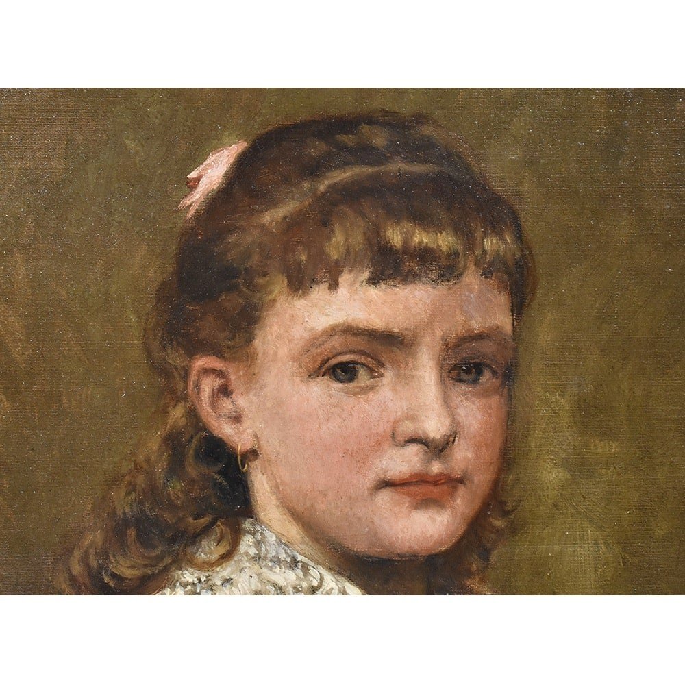 Antique Painting, Young Woman Portrait Painting, Oil Painting On Canvas, XIX Century. (qr407)-photo-1