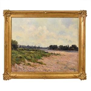 Tableau Ancien Paysages, Rivière, Luc Belin, Huile Sur Toile, Début Du XXème Siècle. (QP494)