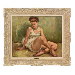 Antique Painting,  Young Dancer, Portrait Painting, Oil  On Canvas, Art Deco, XX. (qr496)