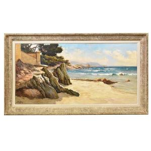 Marine Painting, Cote Azur Painting, Seascape Painting, Early 20th Century. (qm516)