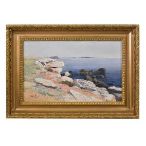 Seascape Painting, Antique Oil Painting With Marine, Oil On Canvas, 20th Century. (qm524)